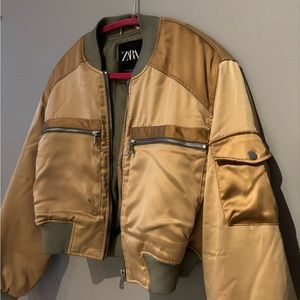 Zara Cropped Satin Jacket Puffer Jacket